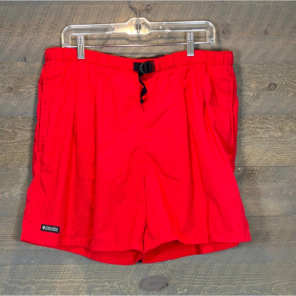 Vintage Columbia Men's Swim Shorts Size L Red Side Pockets Adjustable West